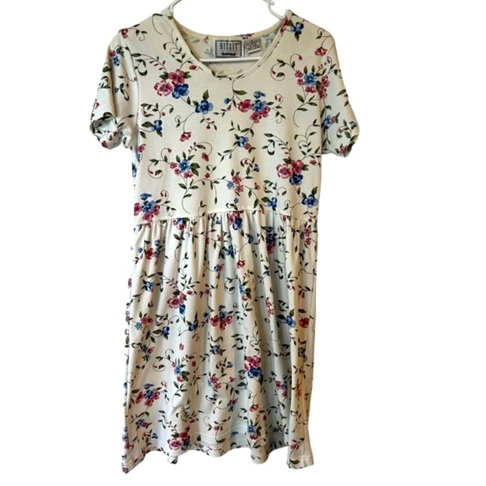 Vintage Bizzit Floral Off White Babydoll Dress Women's size Medium
